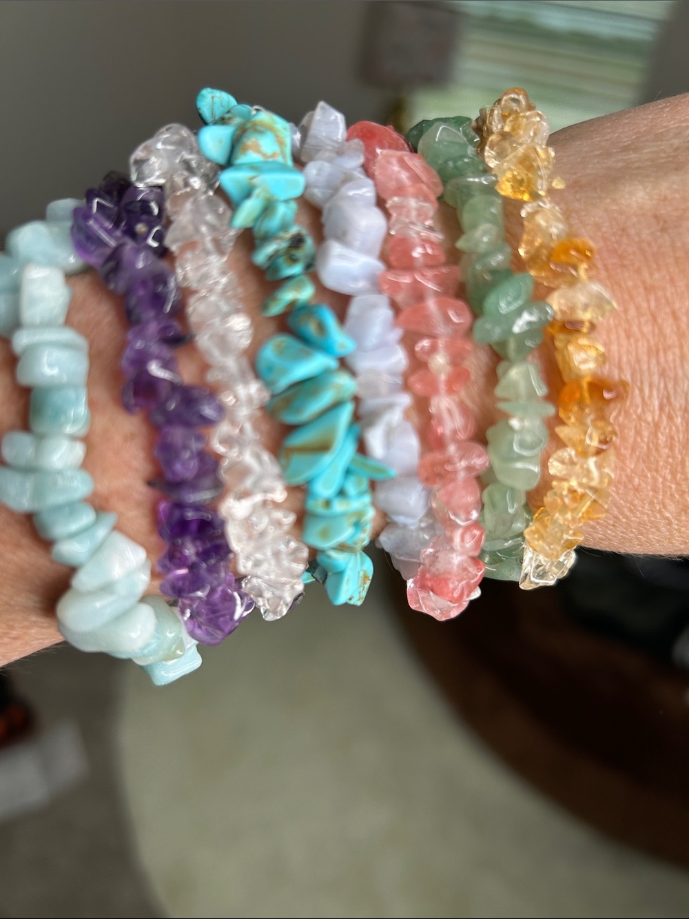 Stack of Multicolor Precious Stone Bracelets